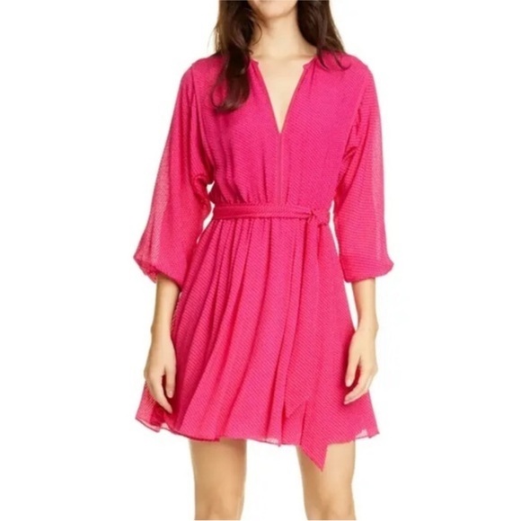 Joie Women's Favia Tie Waist 3/4 Sleeve Dress Pink Size X-Small